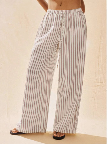2025 European and American Cross-Border Spring/Summer New Women's Striped Cropped Casual Loose Printed Pocket Pants—Fashionable for Women