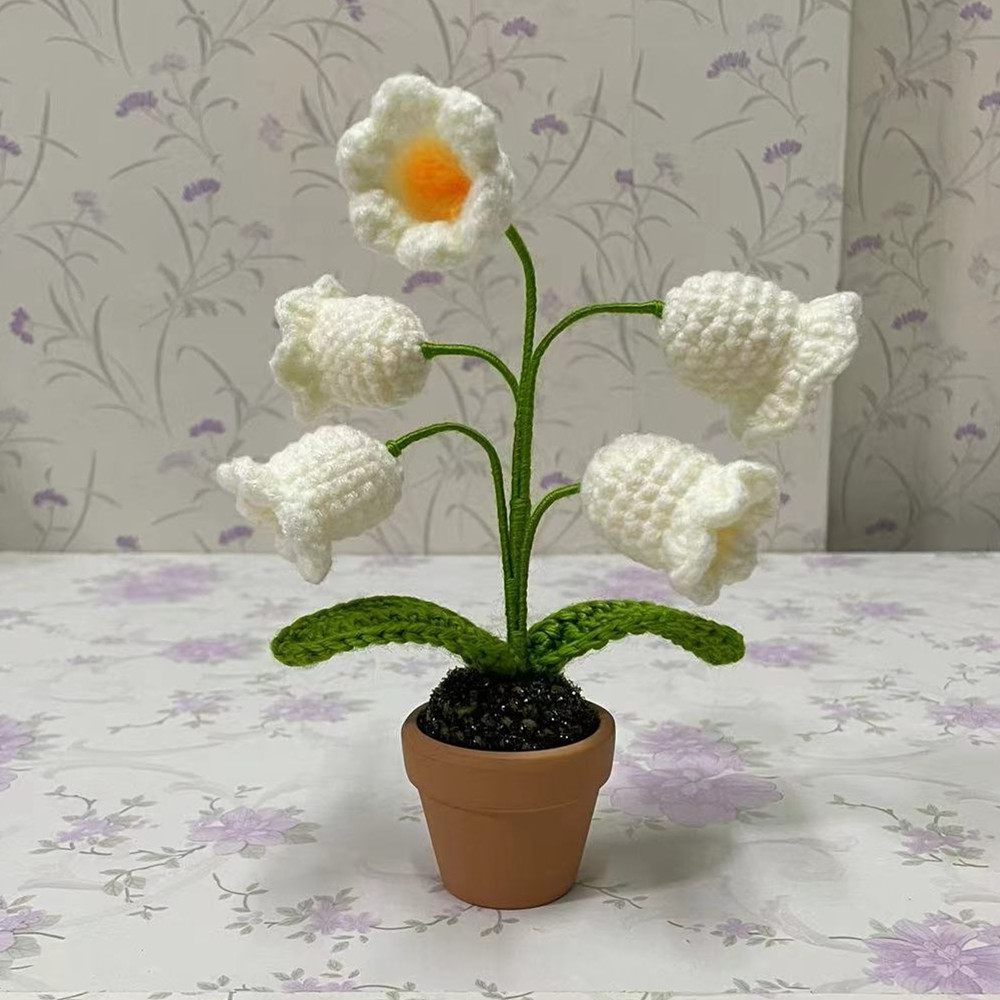 Flores de lirio de los valles tejidas a mano con hilo de ganchillo, flores artificiales, flores de campanilla, flores falsas, lirios de los valles artificiales, productos terminados al por mayor de ganchillo.