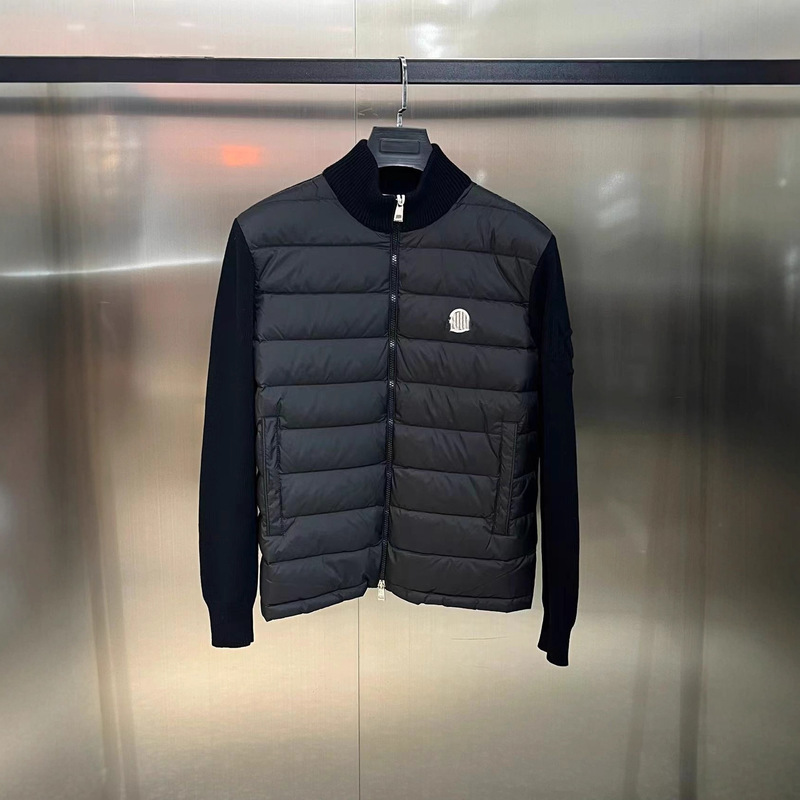 Cross-Border Popular Spot Running Volume High-Quality Mengjia New Men's Solid Color Label Splicing Quilted Knitted down Jacket