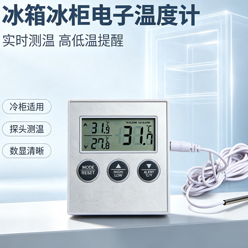 Refrigerator and Freezer Magnetic Electronic Thermometer with External Probe High and Low Temperature Alarm Refrigeration and Freezing Thermometer Factory