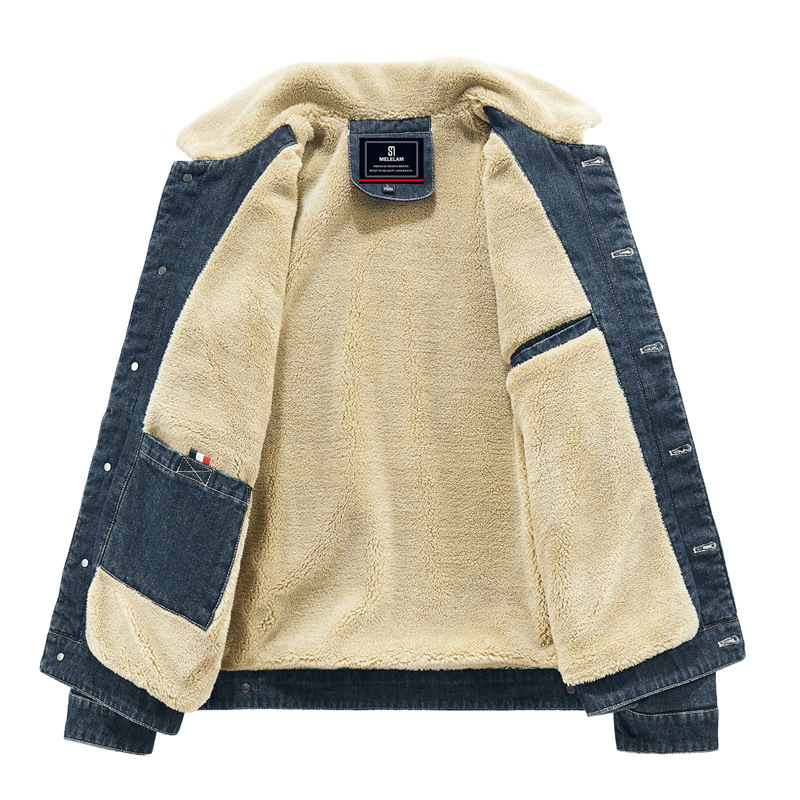 Cross-border exclusivo vintage lambswool abrigo de algodón acolchado de invierno de los hombres de lana engrosada cálido abrigo de mezclilla guapo abrigo de algodón acolchado