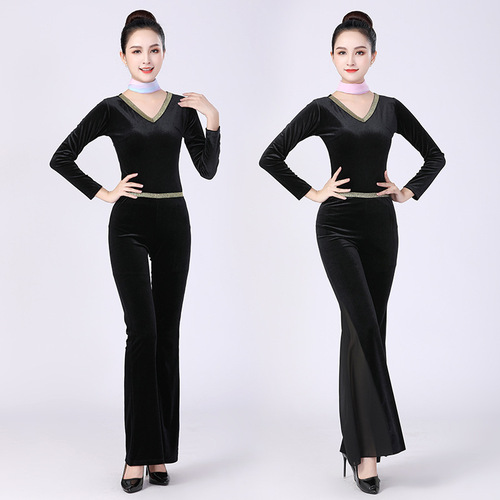  Velvet Autumn/Winter Figure-Skimming Etiquette Dress for Women - New Classical Dance Yoga Training Costume Set