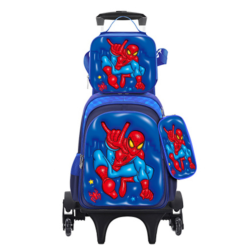 Los nuevos estudiantes de primaria transfronterizos pueden instalar una mochila escolar de dos ruedas y seis ruedas con barra de tracción, mochila de dibujos animados lindo para niños de tres piezas