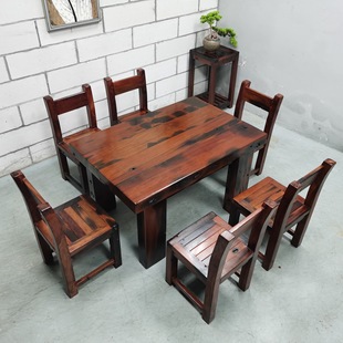 Old Boat Wood Dining Table and Chair Combination Rectangular Dining Table Solid Wood Small Apartment Household Dining Table Outdoor Courtyard Dry Coffee Table
