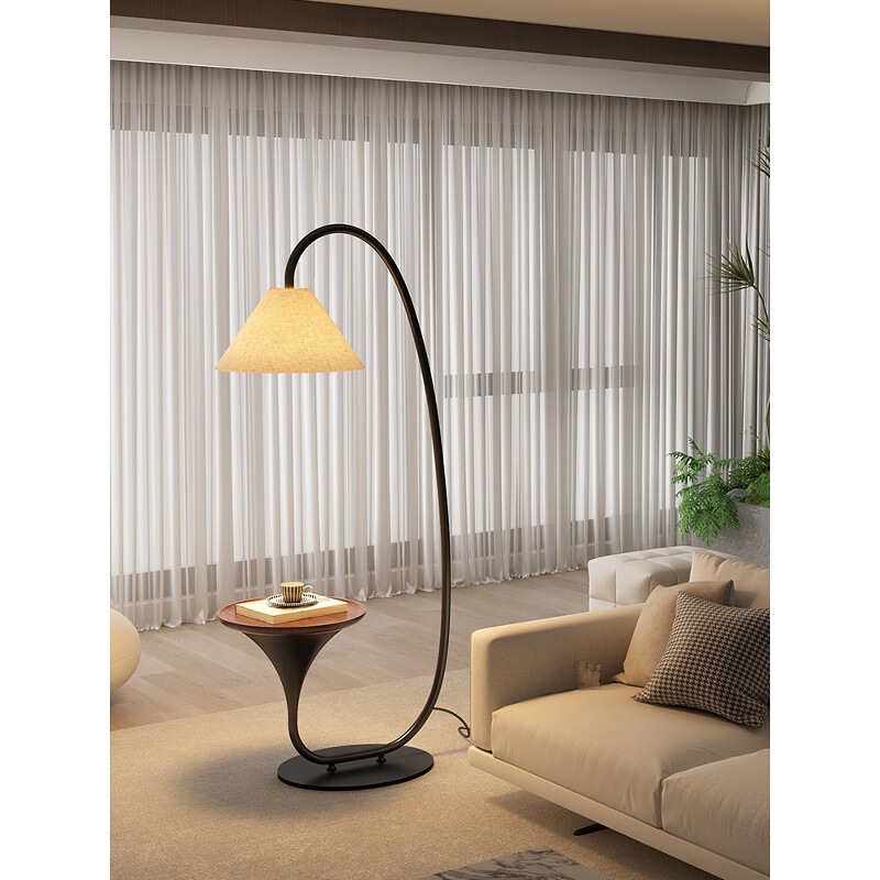 Fishing Floor Lamp Beside the Sofa in the Living Room in a Medieval Style, Classy Bedroom Bedside Table Storage Integrated Elegant