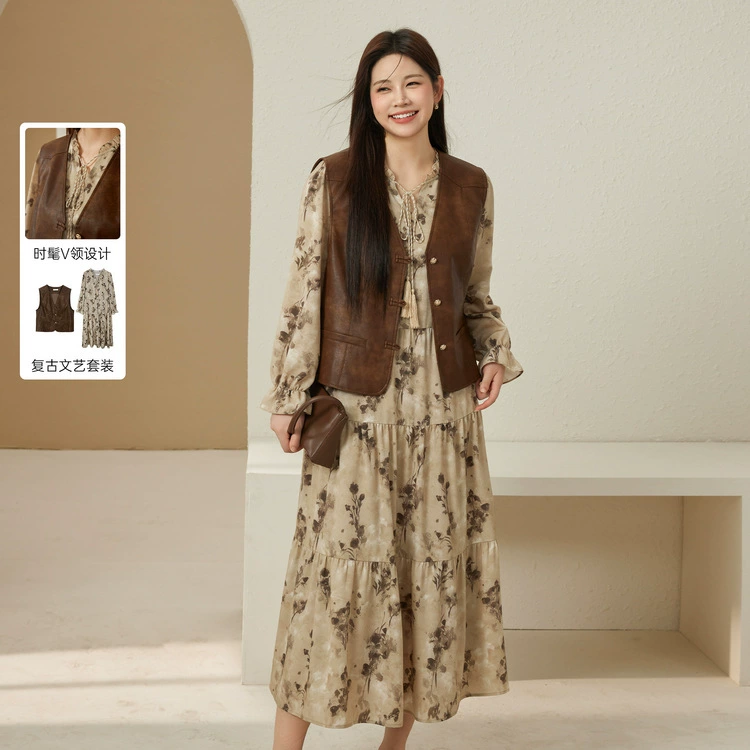 Funny Show большой размер женская ретро британский стиль модный темперамент тонкий, двухсекционный комплект толстый mm2024 осенний костюм новый