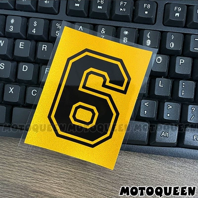 Motorcycle tail | plate decals for electric motorcycles - number-6-yellow-background-75-10cm-one-piece