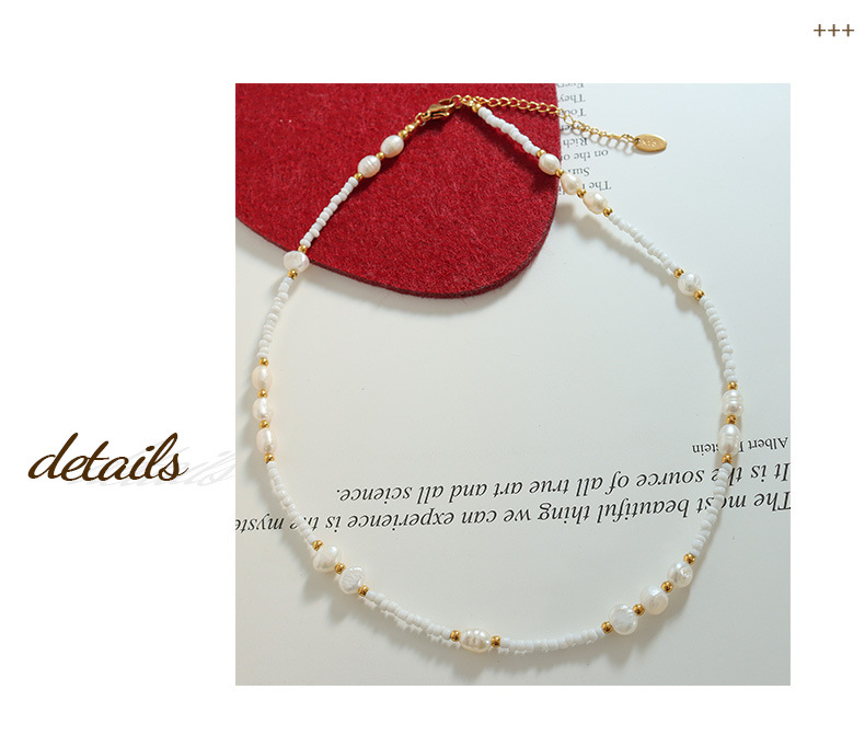 Fashion Geometric Pearl Titanium Steel Beaded Glass Bead Necklace