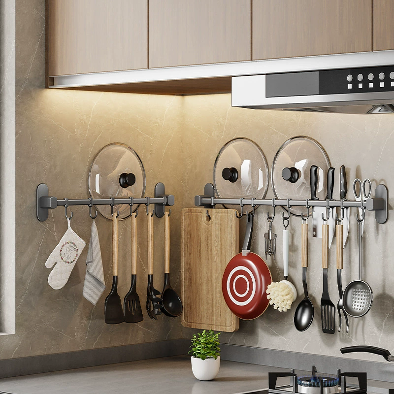 小米 Kitchen hook no hole drilling rod kitchen storage rack gun gray spatula spoon hanging rack wall hanging storage