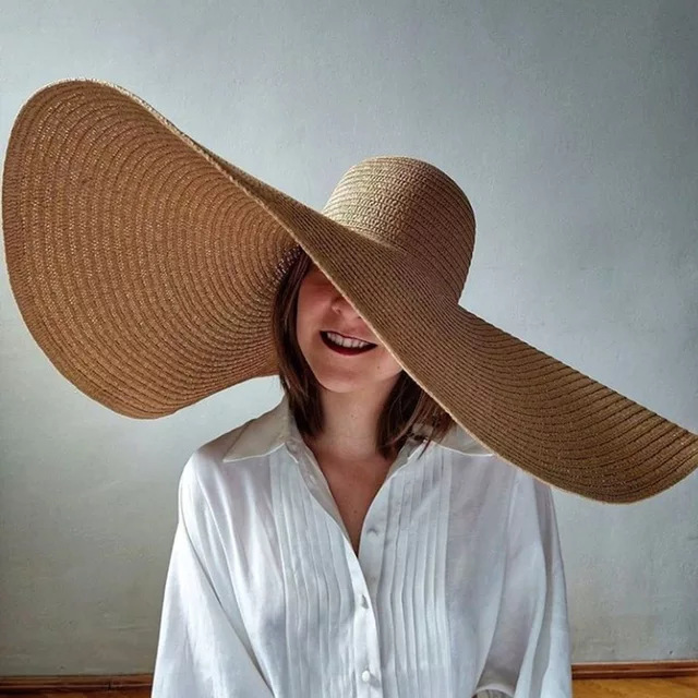 European and American Instagram Style Oversized Straw Hat for Women's Foldable Vacation Beach Hat, 70cm Large Brim Sun Protection and Sunshade Hat_voghion.com