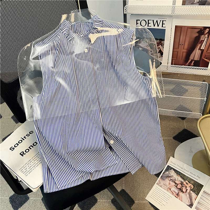 Da Hong's Style [Layering Essential] Inner Ruffle Collar Sleeveless Striped Shirt Versatile Women's Tank Top Base Shirt