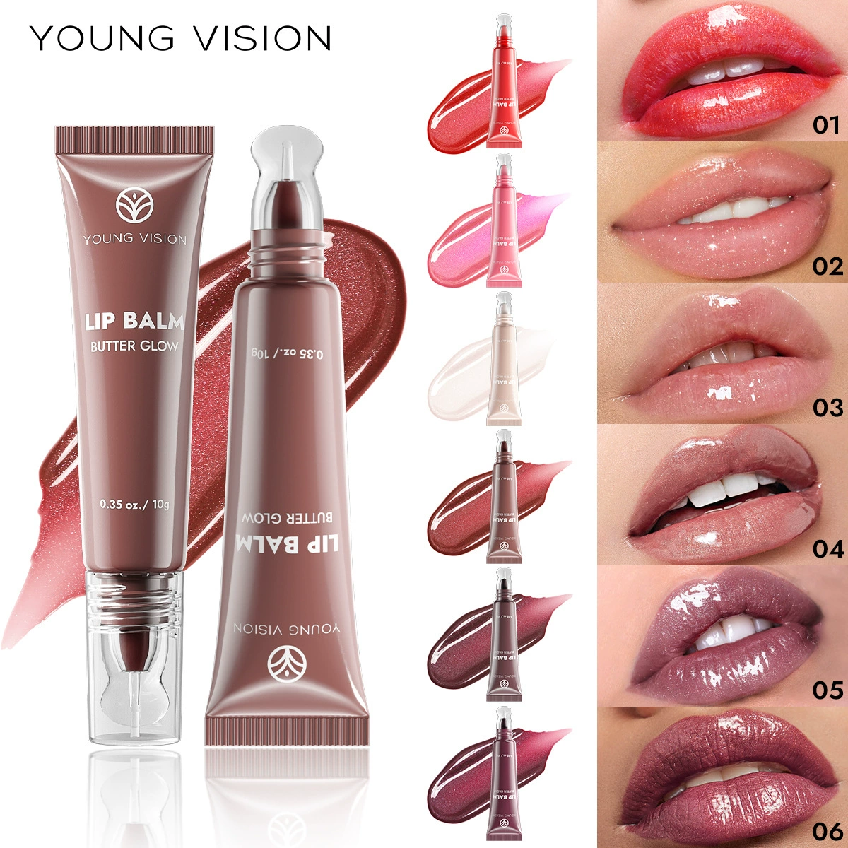 YOUNG VISION Crystal Head Hose Lip Gloss Water Run Перламутровый блеск для губ 6 цветов в наличии