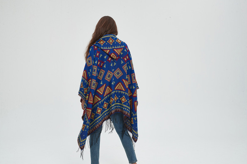 Unisex Hooded cape Winter travel jacquard fringed shawl for women_viptrois.com