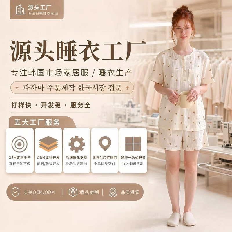 [Customized Pajamas] Women's Summer Crepe Cotton Gauze Short-Sleeve Shorts Thin Homewear Set