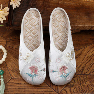 Spring Ethnic Style Baotou Slippers Women's Soft Bottom Chinese Elements Retro Silk Satin Cheongsam Ancient Chinese Clothing Slippers for Women