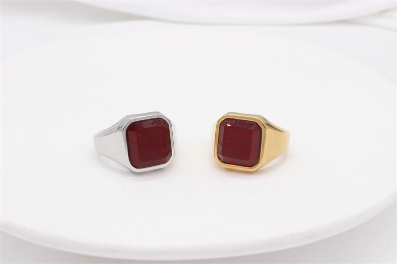 Simple Style Square Titanium Steel Inlay Artificial Gemstones Men's Rings display picture 11