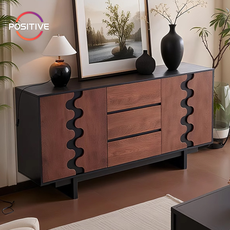 French Retro Dining Side Simple Medieval Entrance Living Room Storage Bedroom Modern Cupboard Cabinet Solid Wood Cabinet Against the Wall