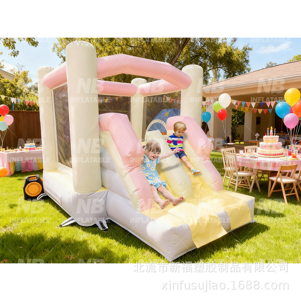 Niños al aire libre inflables rebotar castillo macarón tema de boda cama de salto blanco inflables parque casa de juguetes