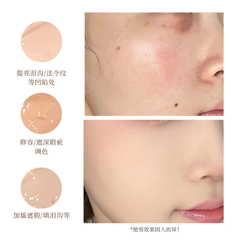 xixi Bubble Raisin Roll Three-color Concealer covers facial spots, acne marks, dark circles, tear troughs, is waterproof and does not smudge undefined