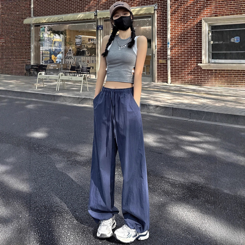 蓬蓬呼吸裤女2025新款速干奶酷空气感休闲减龄阔腿抽绳束脚工装裤|undefined