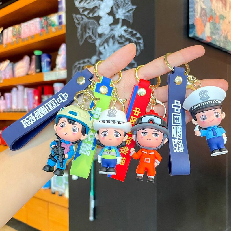 Original Traffic Police Firefighter Keychain Bag Pendant Cartoon Doll Police Pendant Event Promotion Souvenir Gift