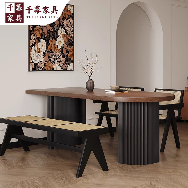 Qianmu 中古無垢材ダイニングテーブル 小型家庭用半楕円形ダイニングテーブル フレンチレトロアイランドテーブル 壁掛けダイニングテーブルと椅子の組み合わせ|undefined