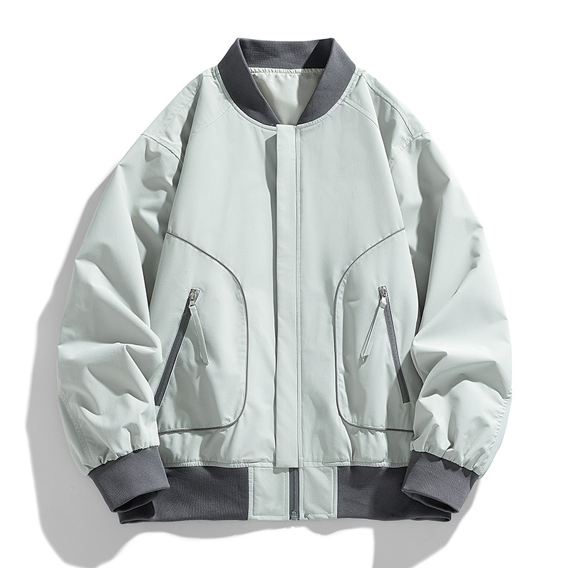 Vintage americano chaqueta de piloto de moda hombre chaqueta de béisbol suelta primavera y otoño gris chaqueta superior chaqueta