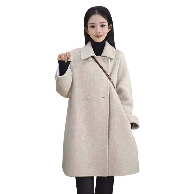 メーカーがカスタマイズした新しいハイエンドカシミア両面ウールコートスタンドカラールーズウールコート卸売