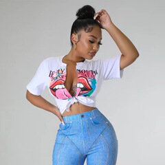 欧米のカーディガン半袖tシャツプリント婦人服