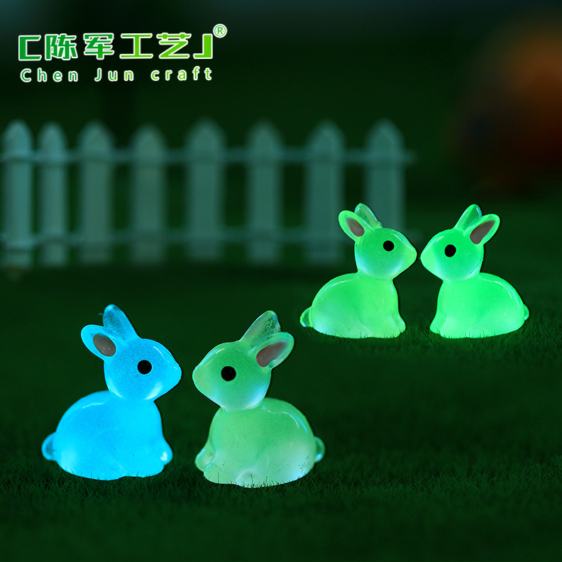 Thỏ tai nhỏ, phát sáng, tiểu cảnh rêu, trang trí xe, quà tặng thủ công resin (z-CJ-225)