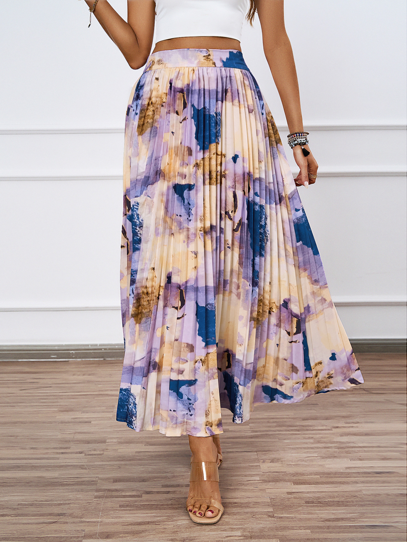 320g Weight Maxi Long Dress Dress Length Type Pleated Skirt Dresses Type Polyester Fabric Type Mid Waist Waist Line Inelastic Elasticity Holiday, Daily Occasion Regular Fit Fit Type Oil Painting Pattern Summer Season Women's Gender Casual Style Summer Casual Oil Painting Polyester Maxi Long Dress Skirts 5