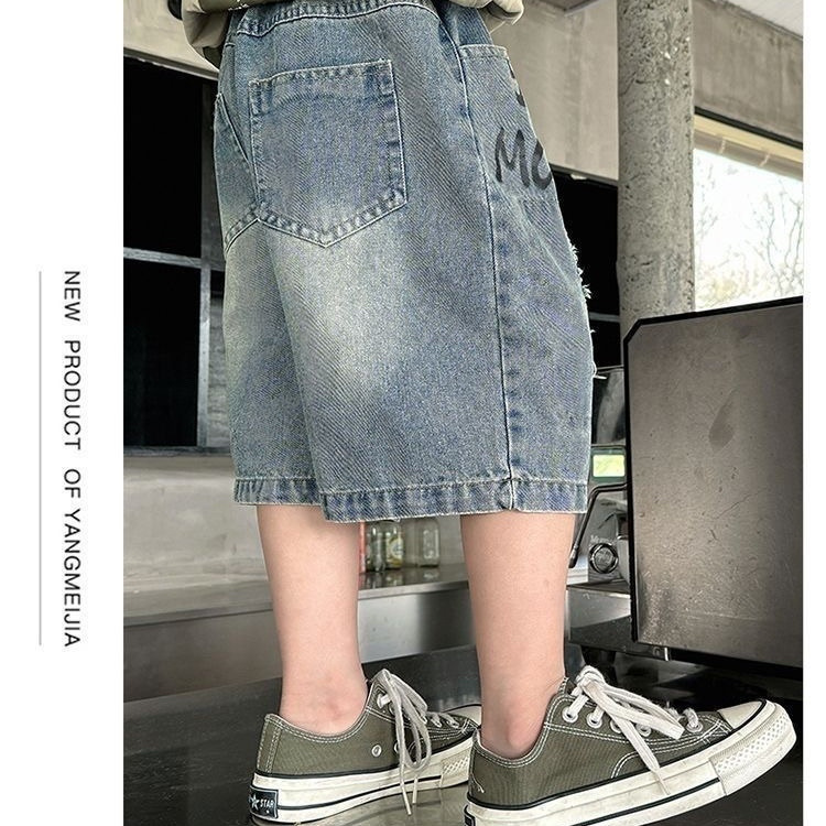 Niños y niñas, ropa de niños, jeans, pantalones cortos, pantalones de verano sueltos, pantalones para niños, pantalones agujeros. image 4