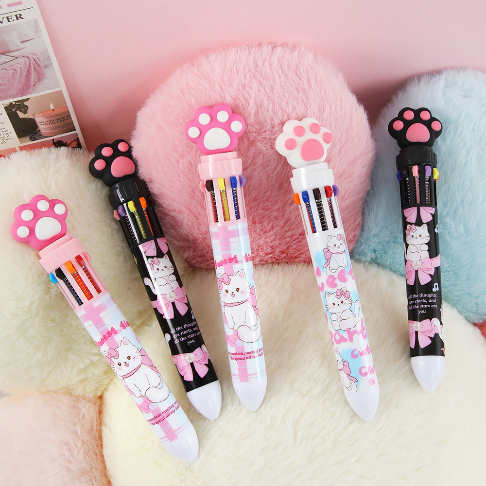 Cutie gato garra lápiz de bolas de diez colores de alto valor de color rosa lápiz de bolas multicolor material de cuentas de mano Estudiantes papelería