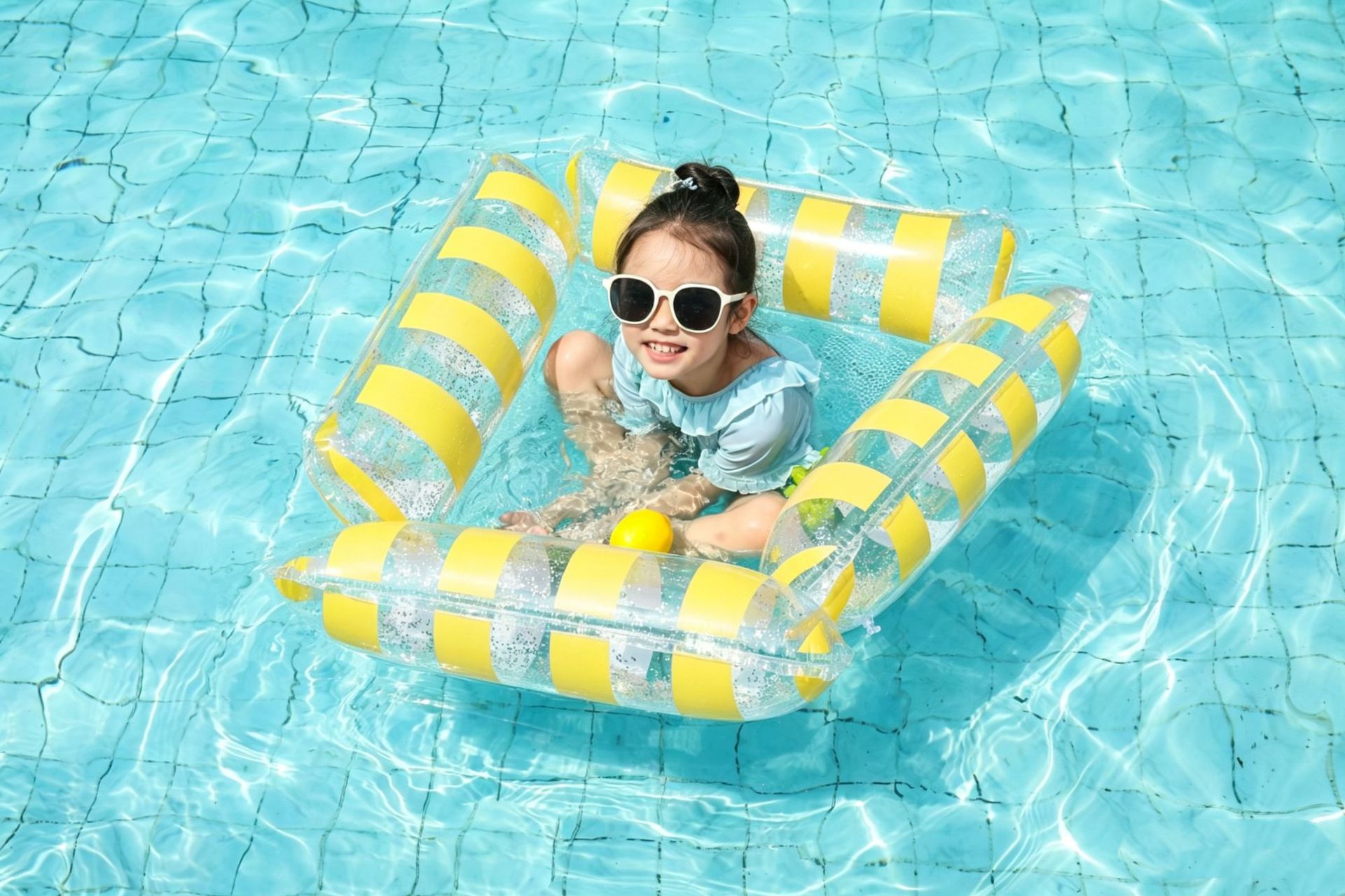 Inflatable Pool Lounger Floating Bed With Striped Backrest_voghion.com