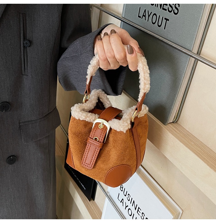Lambskin mini bucket bag, Maillard suede retro handbag, 2024 new style, single-shoulder crossbody handbag undefined