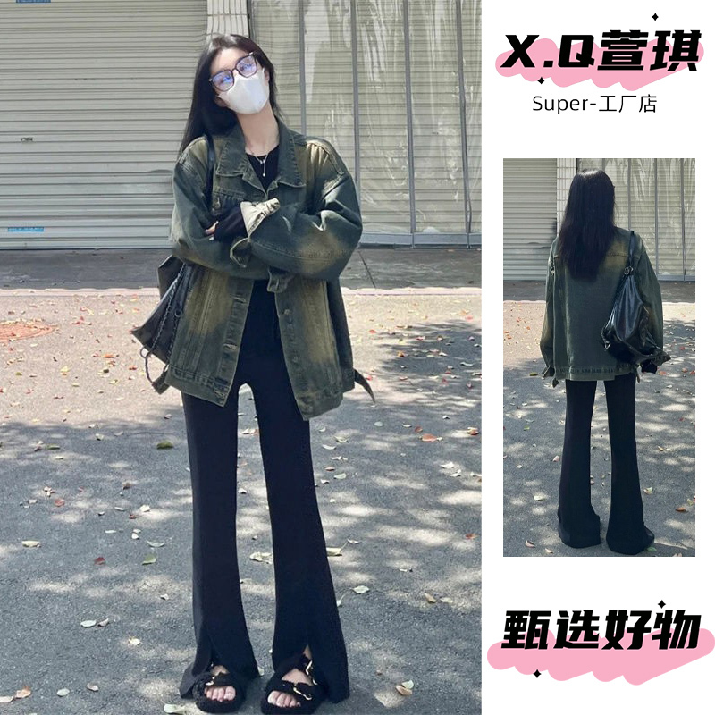 美式复古牛仔外套女春秋2025年秋季新款宽松设计慵懒休闲夹克上衣|undefined