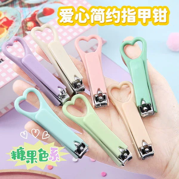 Creative Macaron-Colored Nail Clippers for Students, Mini Convenient Nail Clippers with Heart-Shaped Handle, Manicure Tools, Nail Clippers