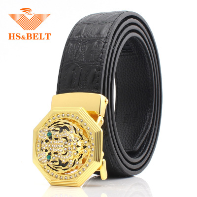 Hongsheng genuine leather Crocodile print Belt man belt Steller automatic waist belt crocodile Striae cowhide Belt