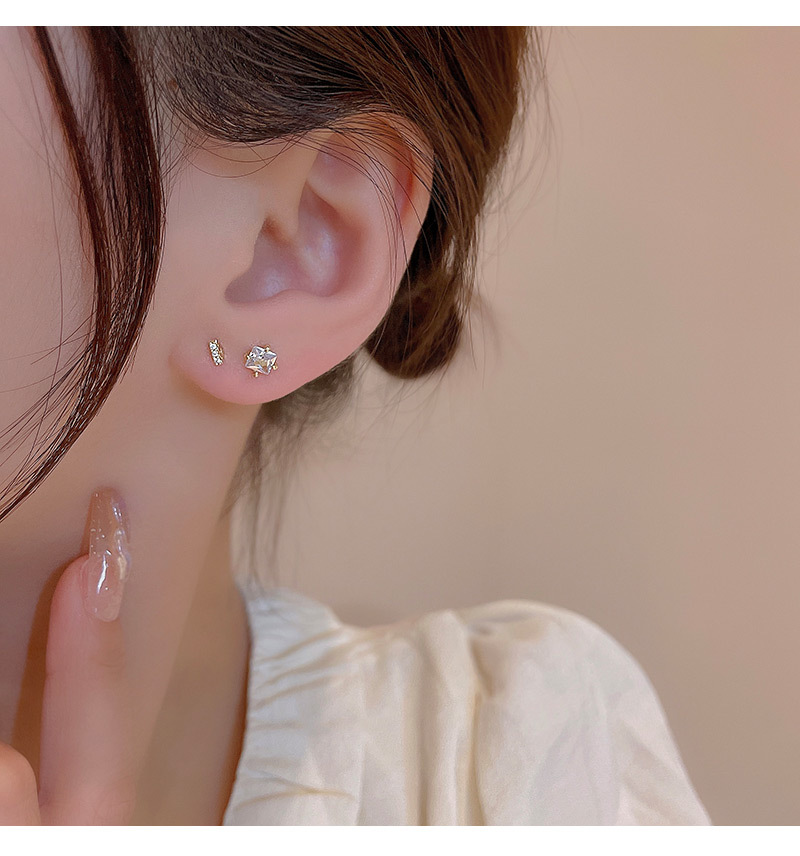 Womenu0027S Simple Style Geometric Steel Zircon Ear Studs Plating Inlaid Zircon Stud Earrings