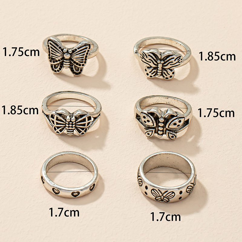 Retro Fashion Butterfly Alloy 6 Sets Combination Ring Female display picture 4