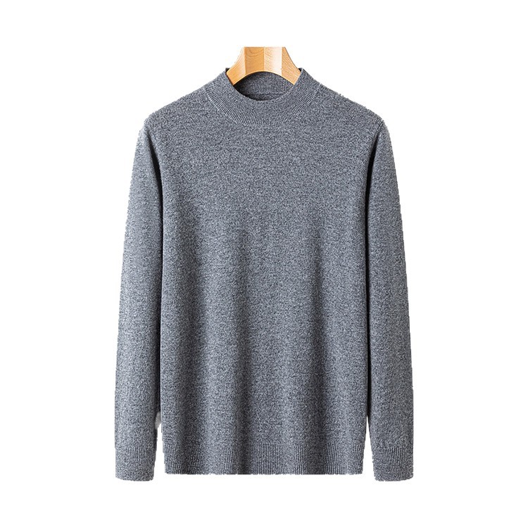 2025 nuevo suéter plano de cuello medio alto para hombres de mediana edad otoño y invierno cálido 100% suéter de lana