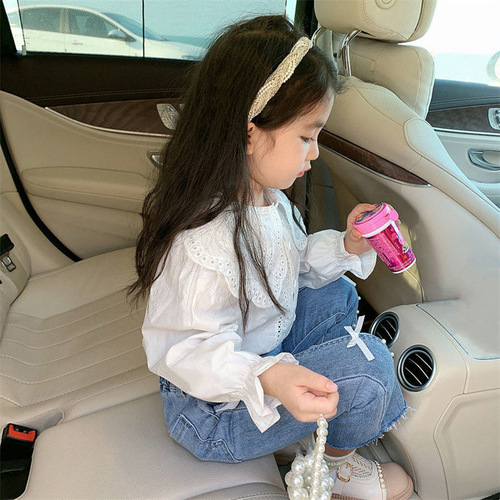Girls' Lace Collar Shirt Spring and Autumn Korean-style Children's Long-sleeved Base Shirt Baby Blouse