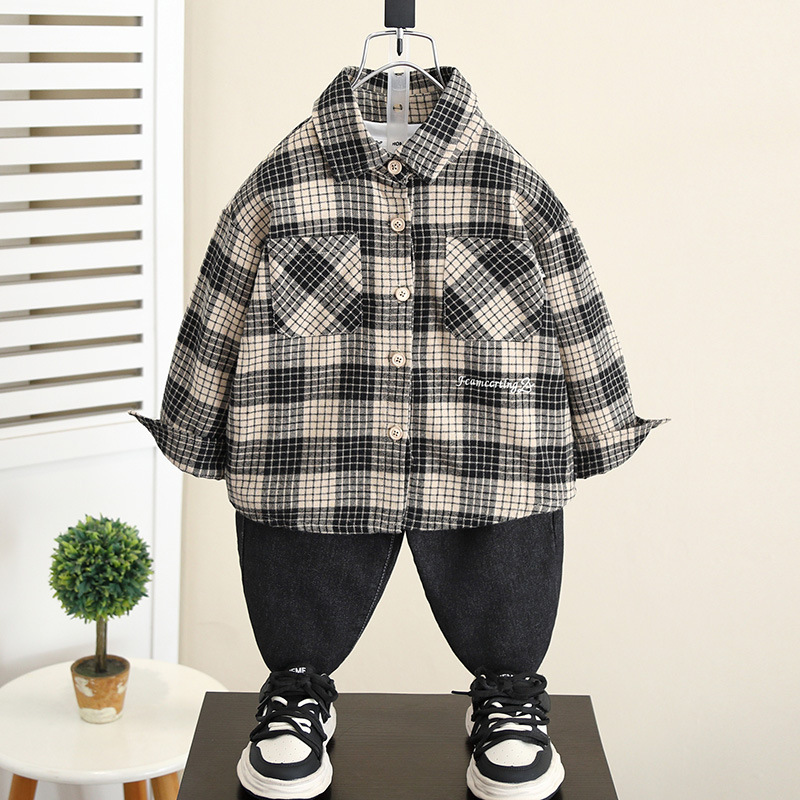 5840 Camisa a cuadros de otoño para niños 2025 otoño nuevo estilo estilo occidental chaqueta de otoño para niños camisa de primavera y otoño para bebés