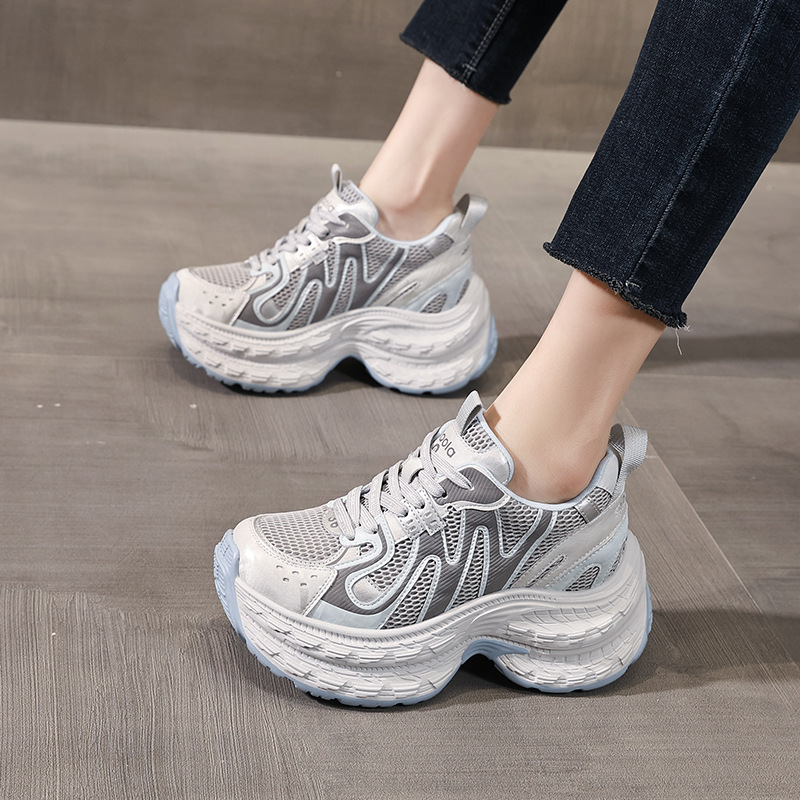 Giày sneaker nữ đế dày tăng chiều cao lưới thoáng khí phong cách thể thao — xanh lam