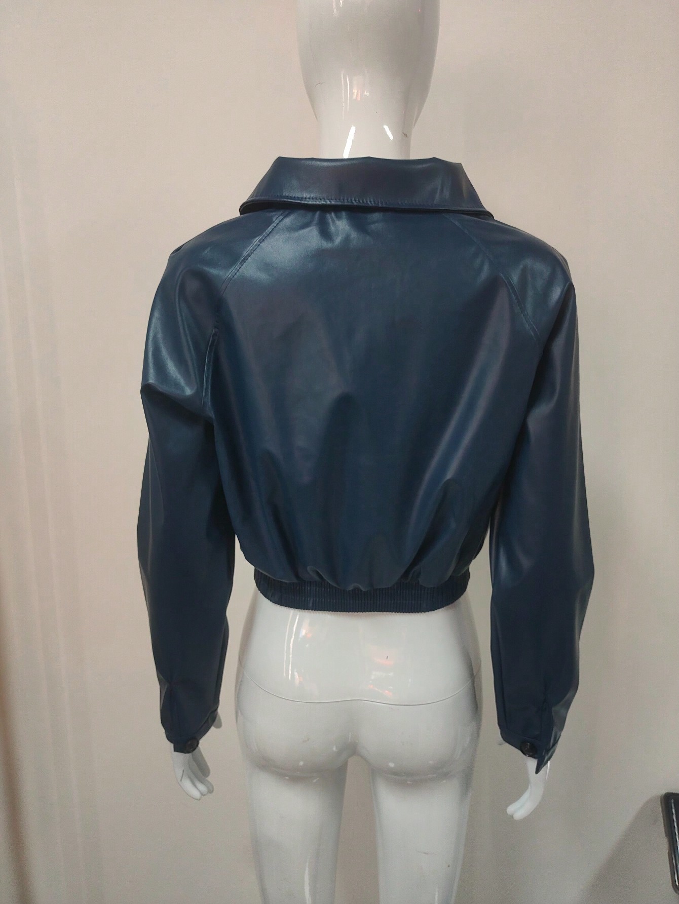 Short Top Length Leather Jacket Tops Type Women's Vintage Style Solid Color Single Breasted Leather Jacket Casual Jacket