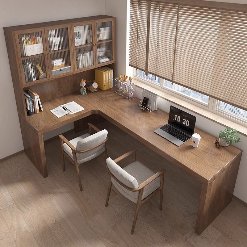 All Solid Wood Corner Desk Bookshelf Bookcase Bedroom Office Student Writing L-Shaped 7 Double Computer Table Corner Wall