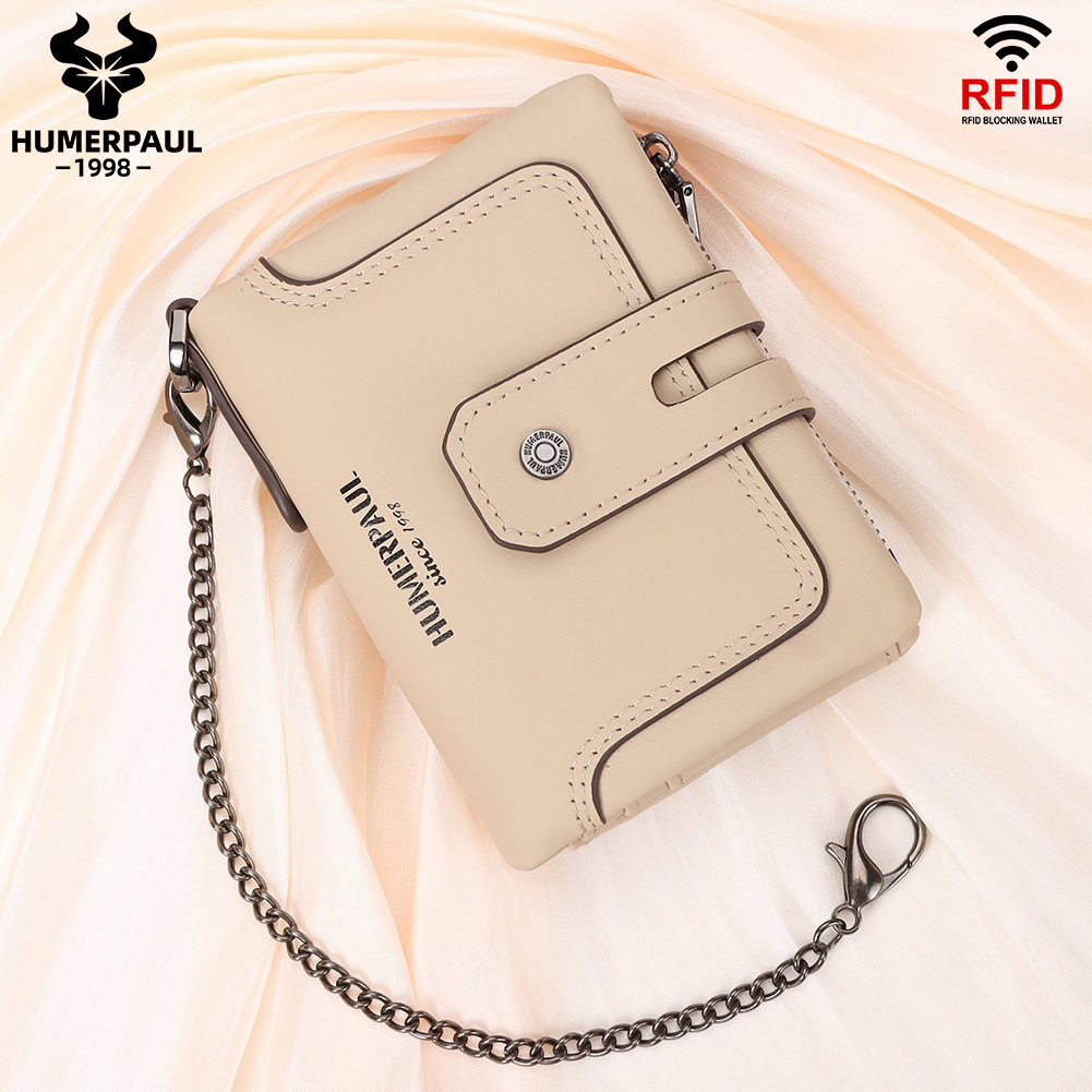 Hummer Paul first layer cowhide multicolor short wallet RFID tri-fold double zipper leather coin purse foreign trade hot sale