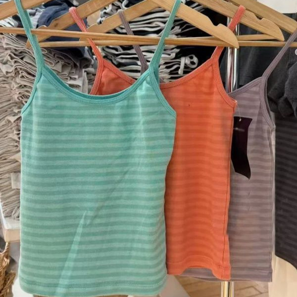 American-Style Casual Sweet Green Striped Camisole Summer New Model Bm Slim-Fit Inner Wear Green Striped Top for Women American-Style Casual Sweet Green Striped Camisole Summer New Model Bm Slim-Fit Inner Wear Green Striped Top for Women
