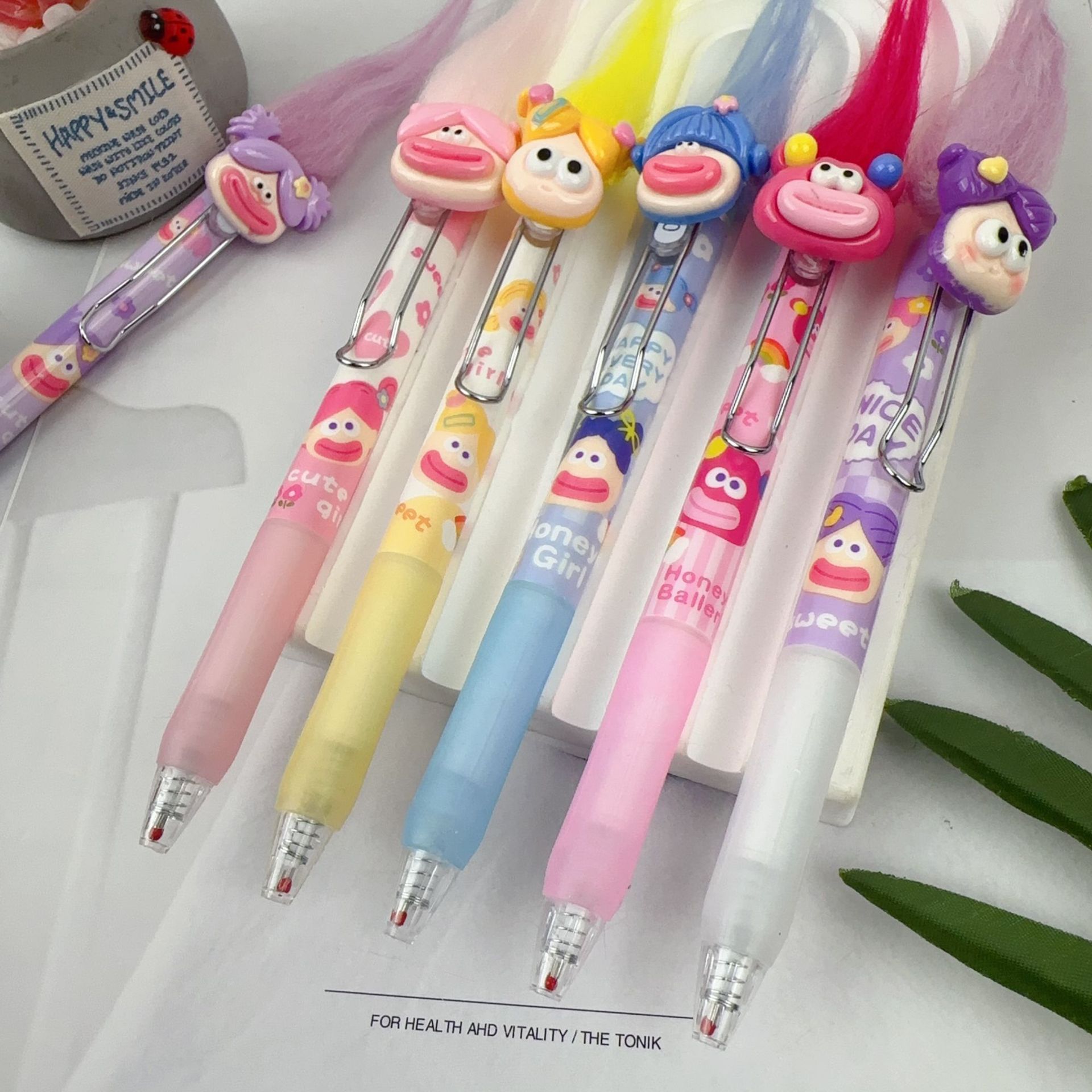 New Internet Celebrity Fried Big Mouth Doll Gel Pen Cute Creative Sticky Hair Sign Pen Funny Ugly Baby Push Pen