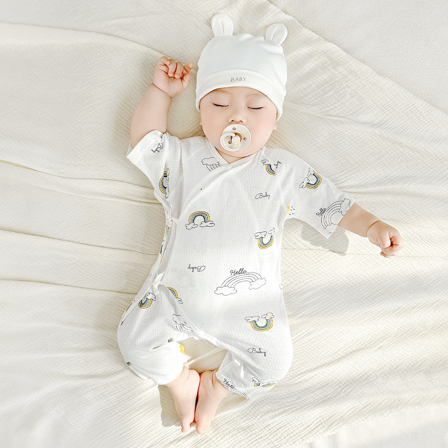 Mono de bebé verano para hombres y mujeres niños pequeños de manga corta de algodón puro monje mampara ropa de recién nacido ropa de verano para bebés